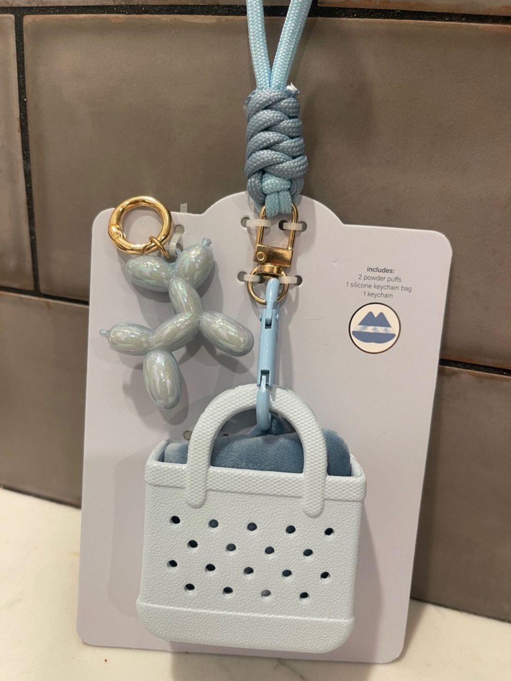 Light💙 Blue Mini Tote Key w/Iridescent Balloon Dog 🐩🐾Charm Looks Like BOGG BAG